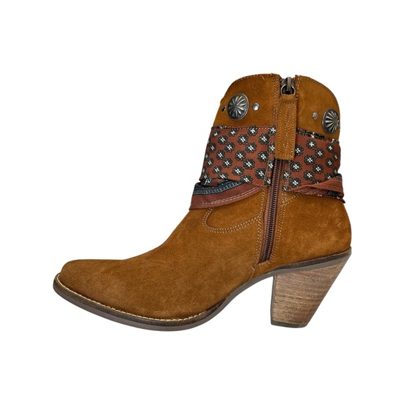 Dingo Bandida Brown Leather Boot Beaded W/Material Womens 8.5 Very Minimal Wear - Picture 2 of 8